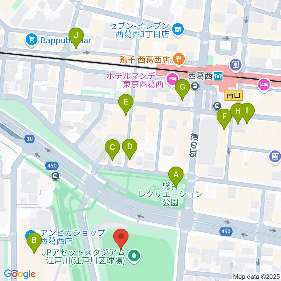 JPアセットスタジアム江戸川周辺のカフェ一覧地図