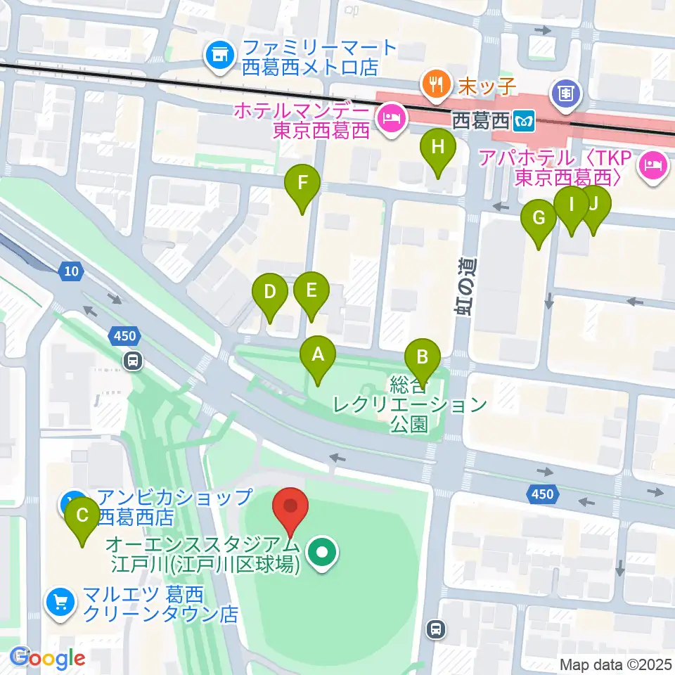 オーエンススタジアム江戸川周辺のカフェ一覧地図