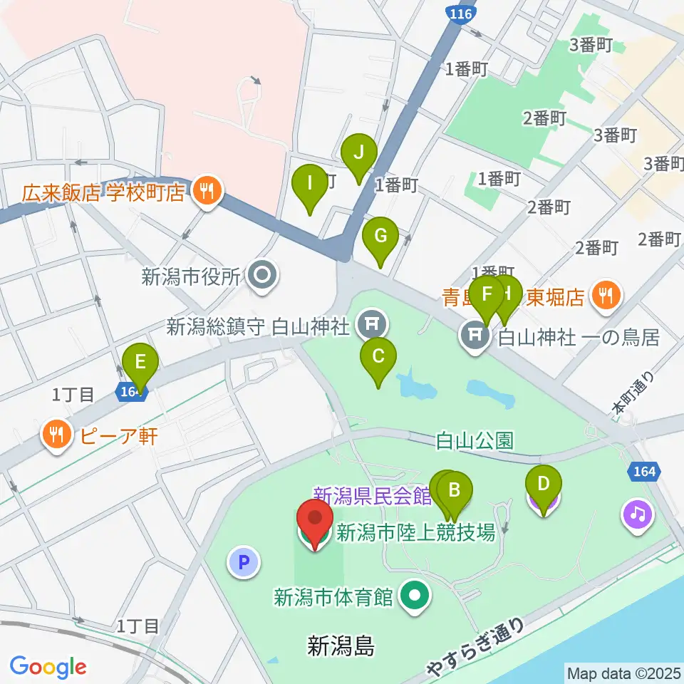 新潟市陸上競技場周辺のカフェ一覧地図