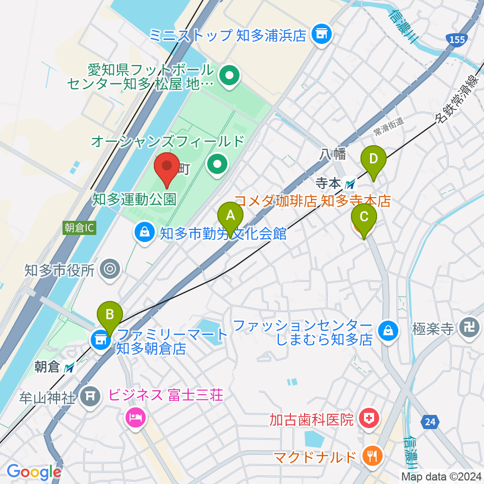 物産フードサイエンス1969知多スタジアム周辺のカフェ一覧地図