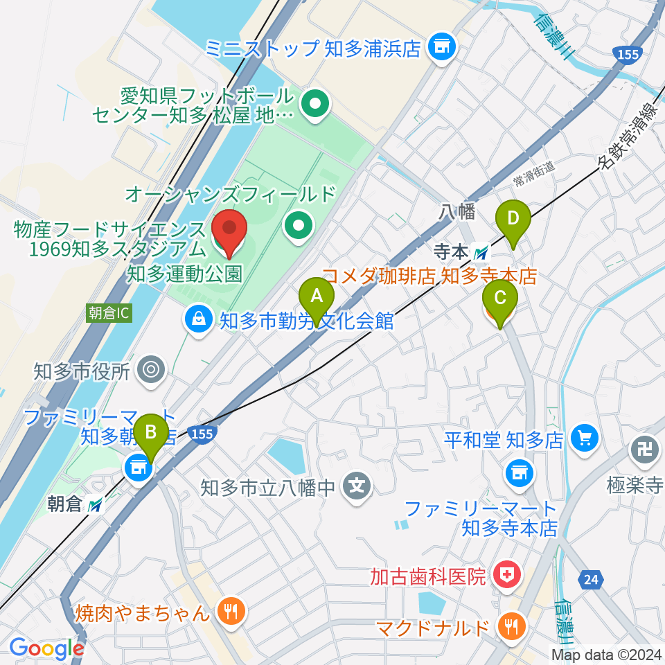 物産フードサイエンス1969知多スタジアム周辺のカフェ一覧地図