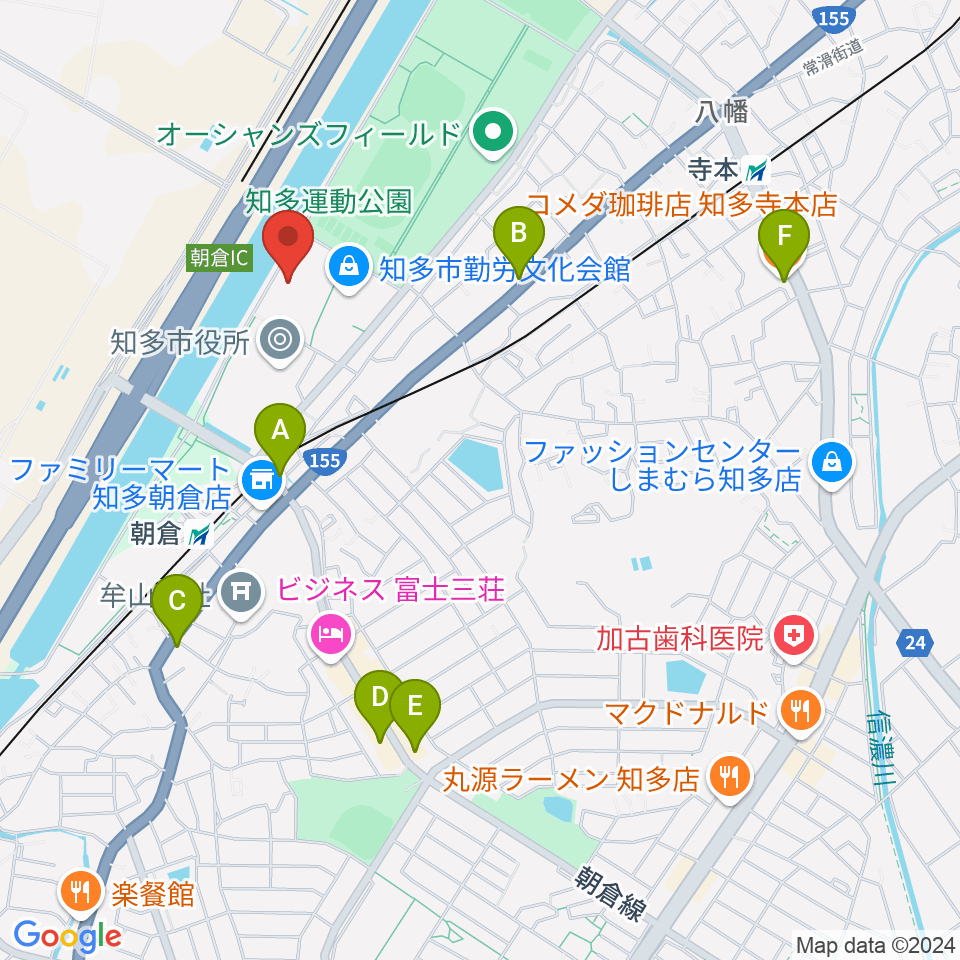 メディアス体育館ちた周辺のカフェ一覧地図