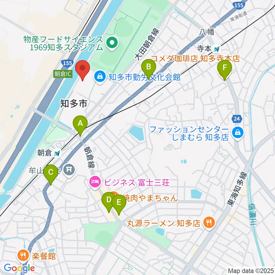メディアス体育館ちた周辺のカフェ一覧地図