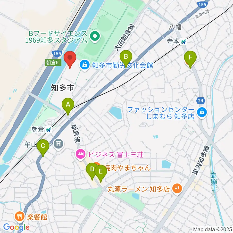 メディアス体育館ちた周辺のカフェ一覧地図