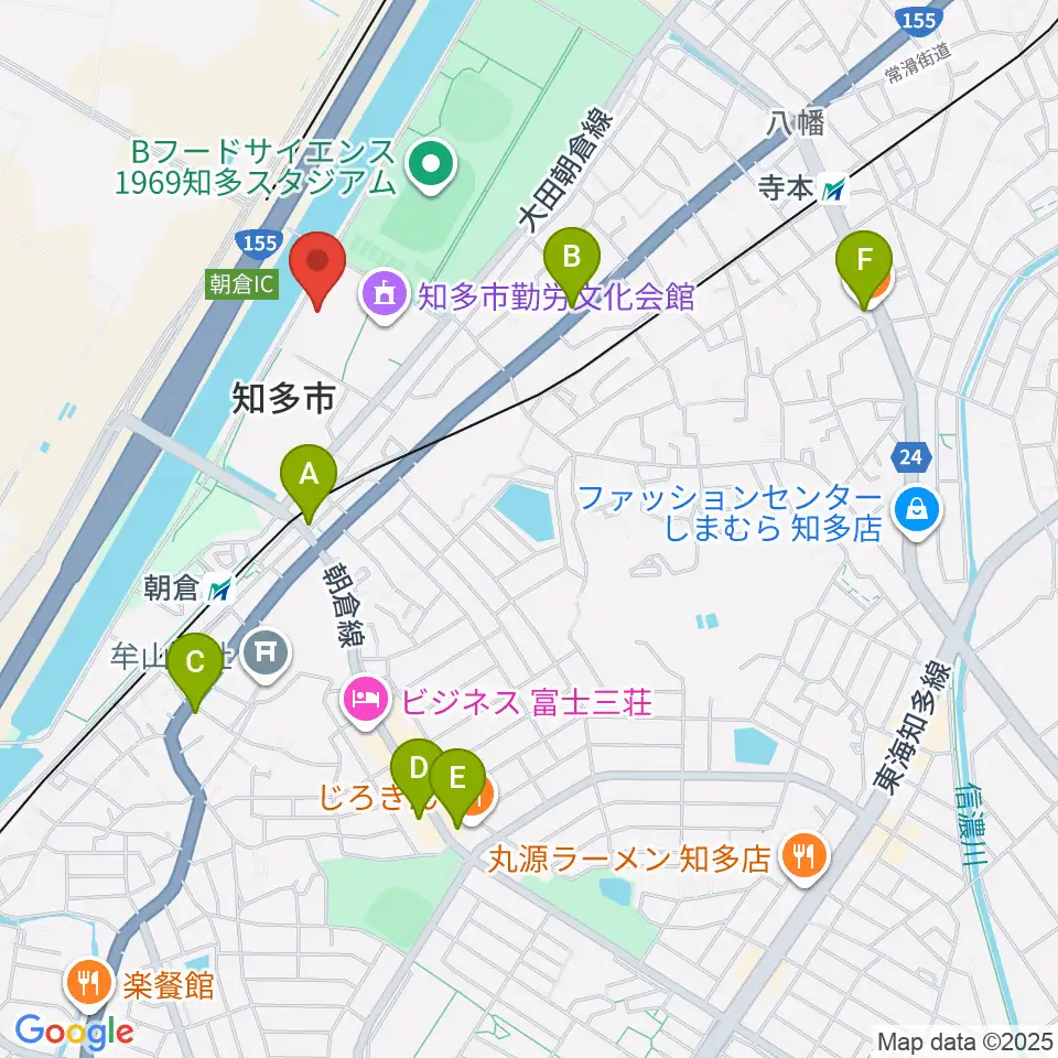 メディアス体育館ちた周辺のカフェ一覧地図