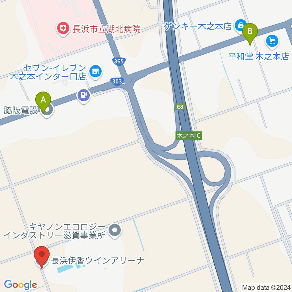 長浜伊香ツインアリーナ周辺のカフェ一覧地図