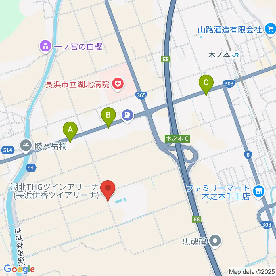 長浜伊香ツインアリーナ周辺のカフェ一覧地図