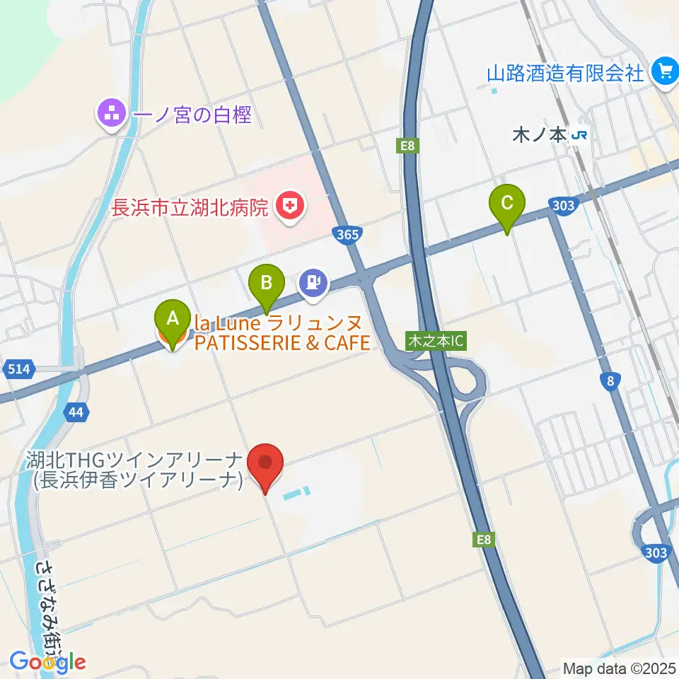 長浜伊香ツインアリーナ周辺のカフェ一覧地図