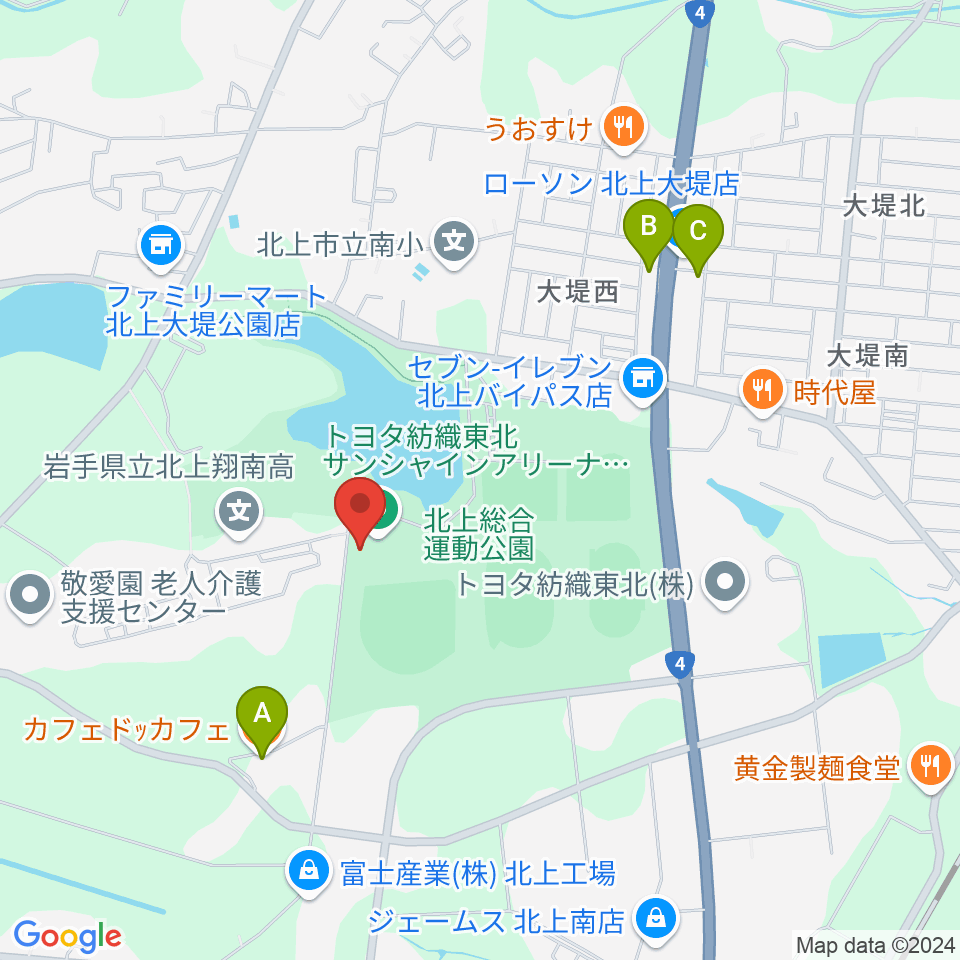 トヨタ紡織東北サンシャインアリーナ周辺のカフェ一覧地図