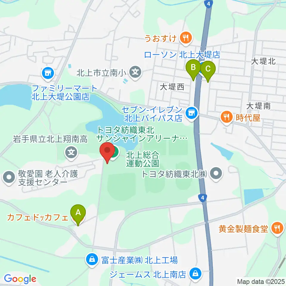 トヨタ紡織東北サンシャインアリーナ周辺のカフェ一覧地図