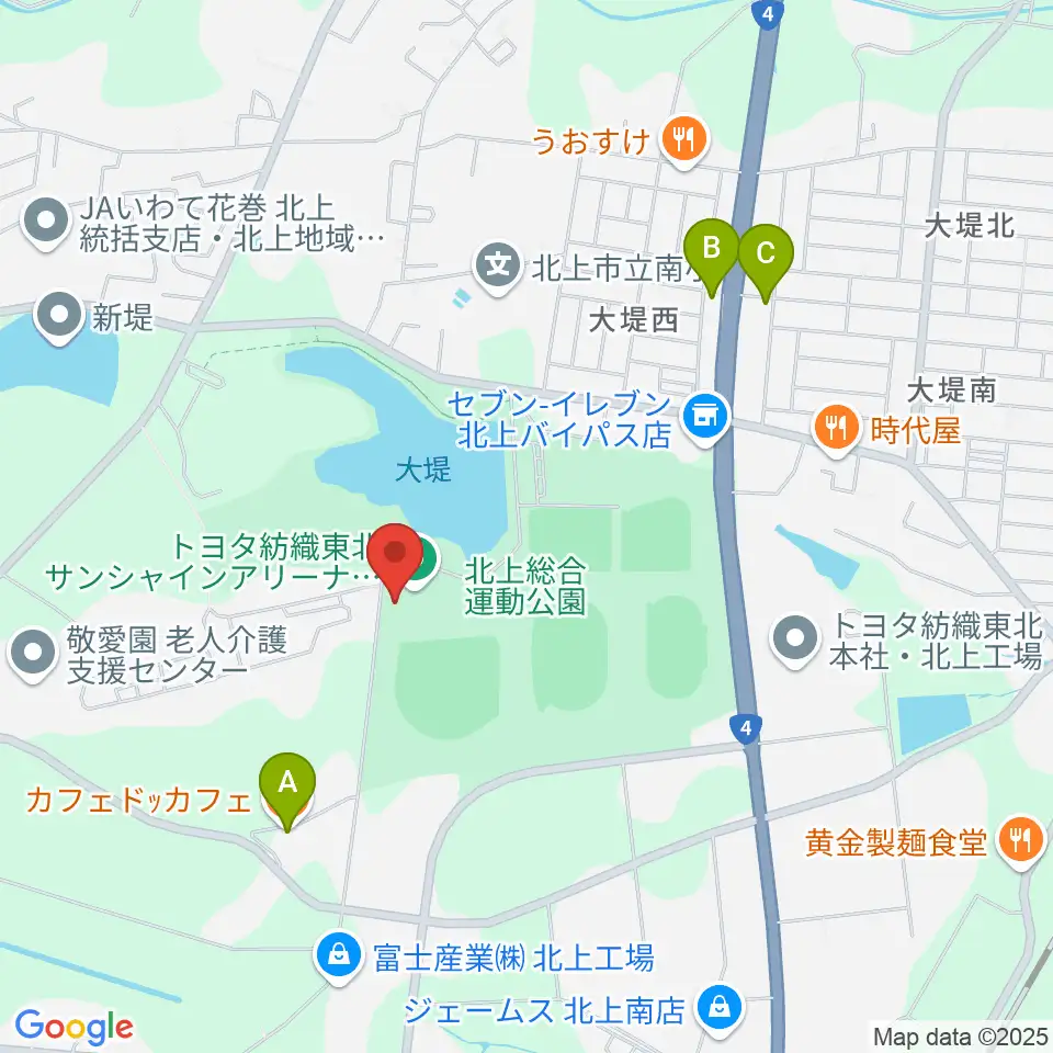 トヨタ紡織東北サンシャインアリーナ周辺のカフェ一覧地図