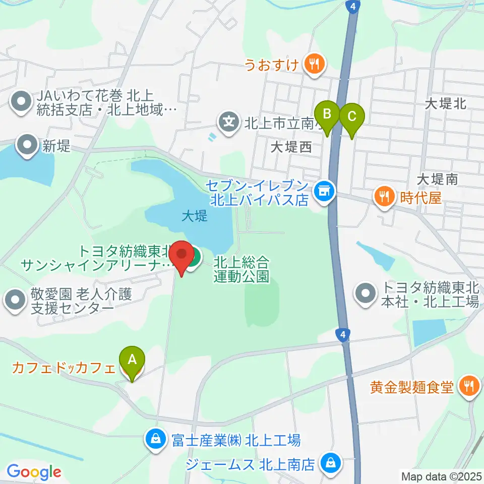 トヨタ紡織東北サンシャインアリーナ周辺のカフェ一覧地図