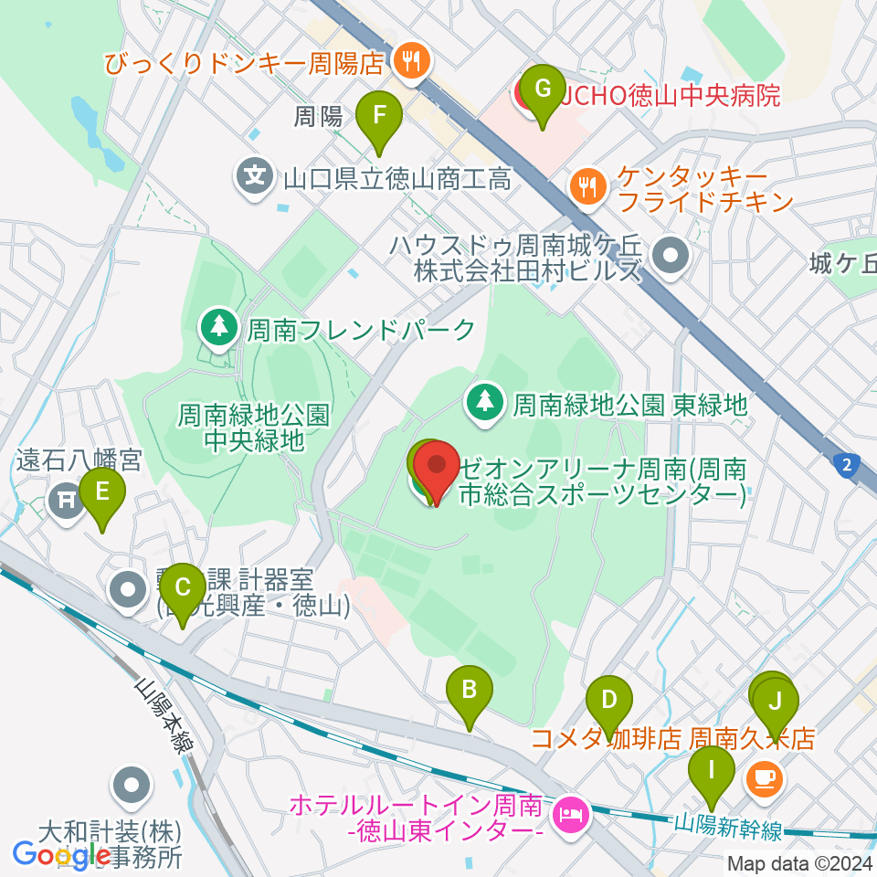 ゼオンアリーナ周南周辺のカフェ一覧地図