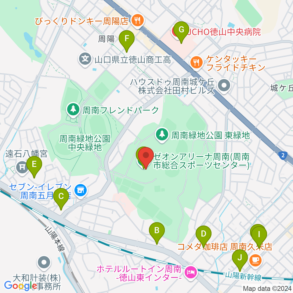 ゼオンアリーナ周南周辺のカフェ一覧地図