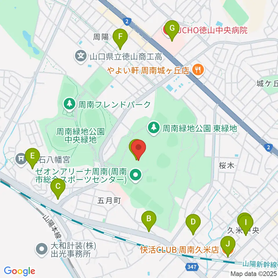 ゼオンアリーナ周南周辺のカフェ一覧地図