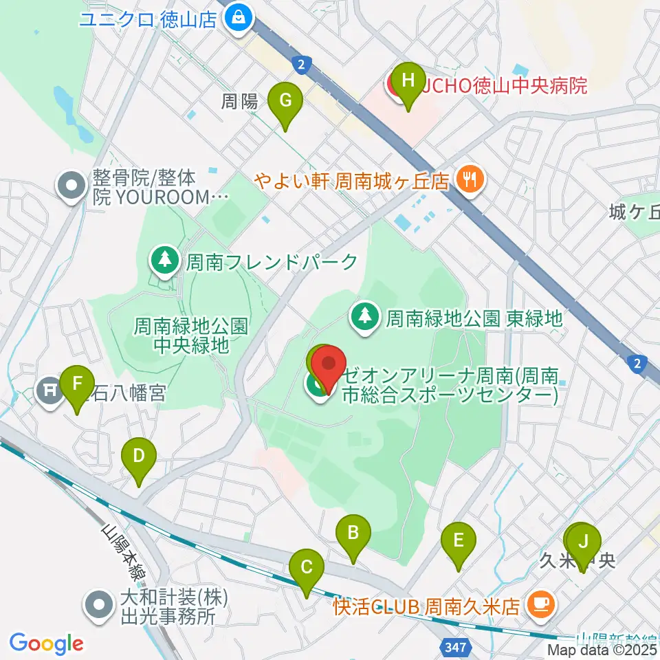 ゼオンアリーナ周南周辺のカフェ一覧地図