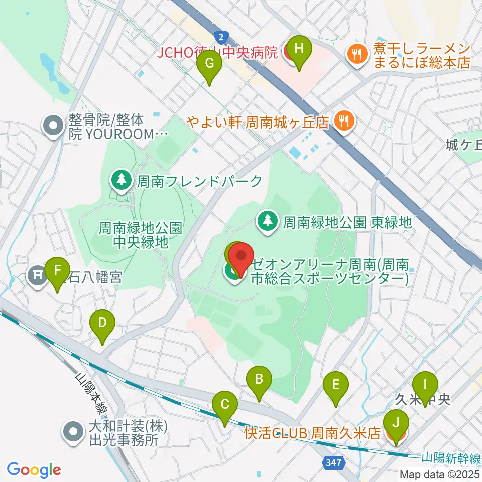 ゼオンアリーナ周南周辺のカフェ一覧地図