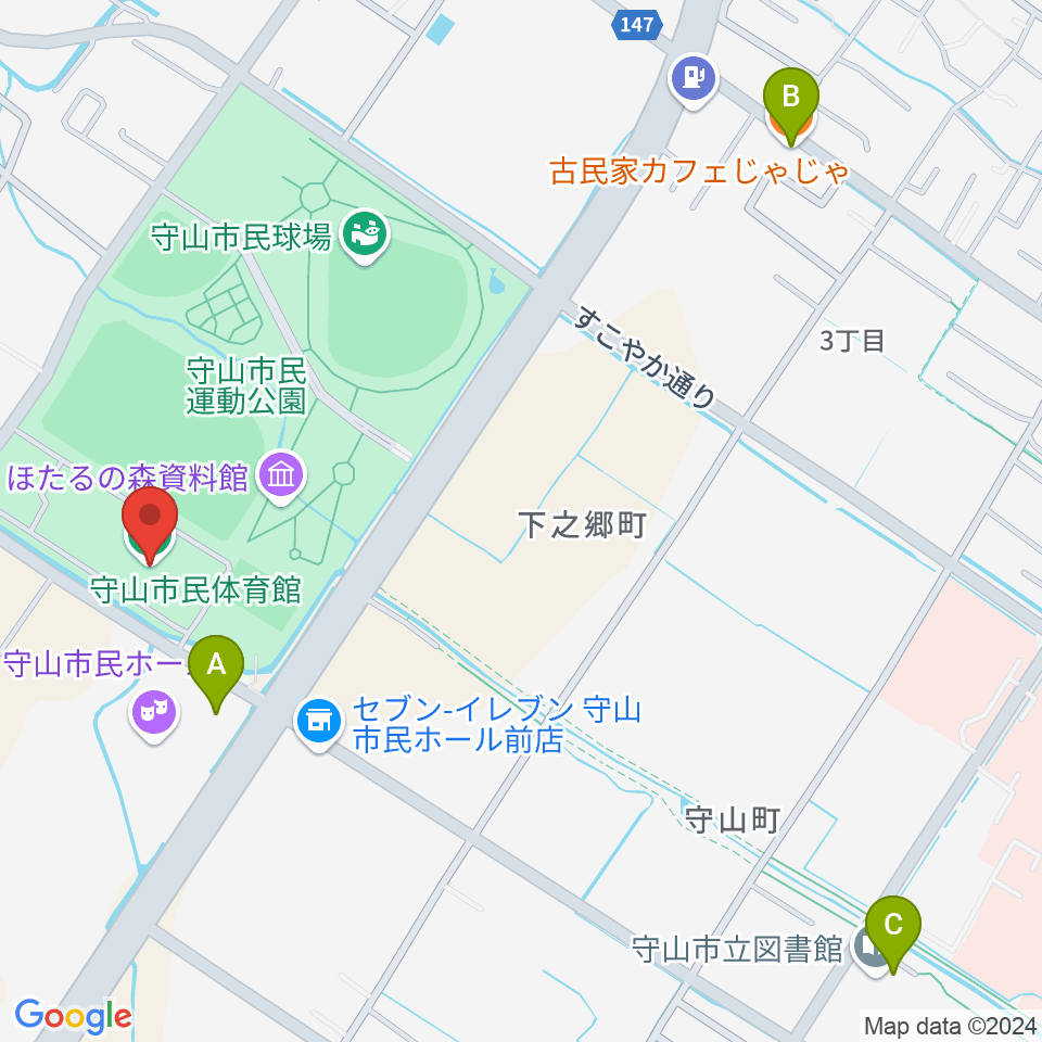 守山市民体育館周辺のカフェ一覧地図