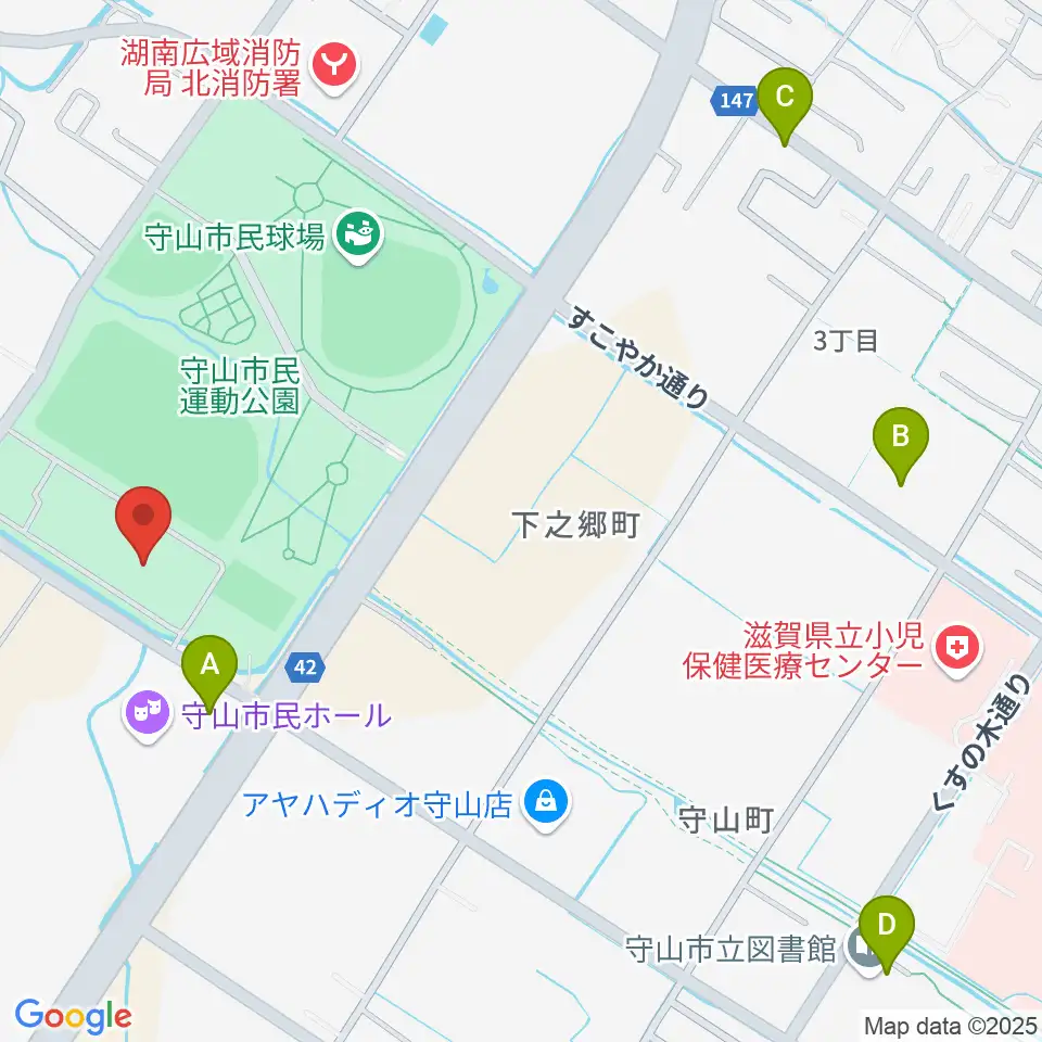 守山市民体育館周辺のカフェ一覧地図