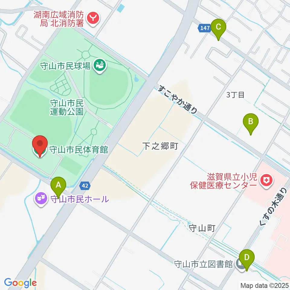 守山市民体育館周辺のカフェ一覧地図