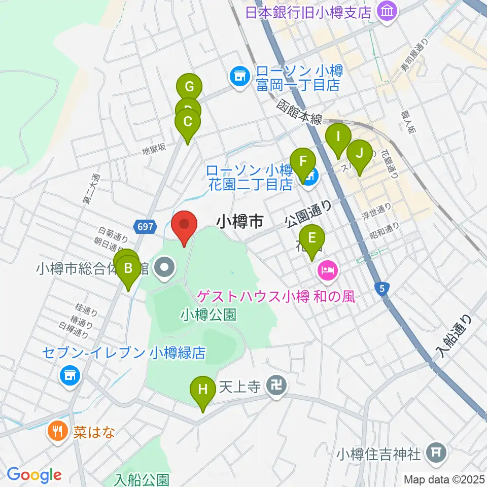 小樽市公会堂周辺のカフェ一覧地図