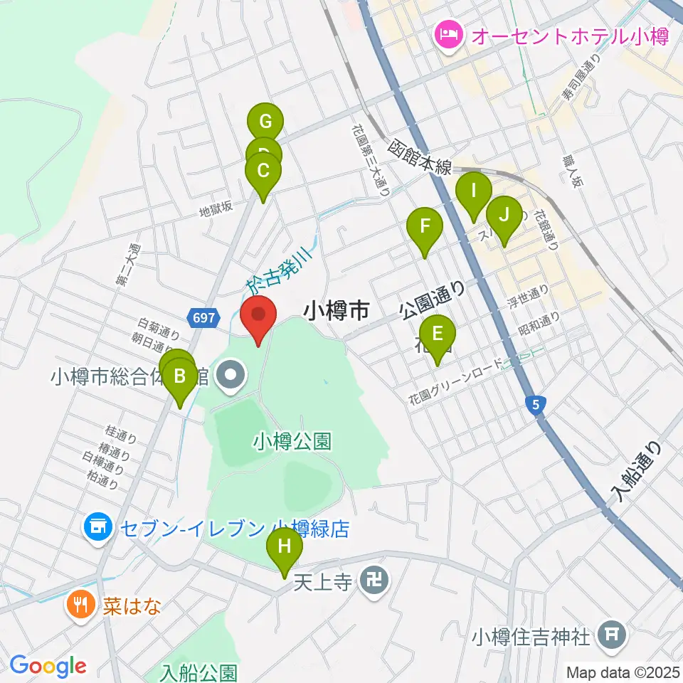 小樽市公会堂周辺のカフェ一覧地図