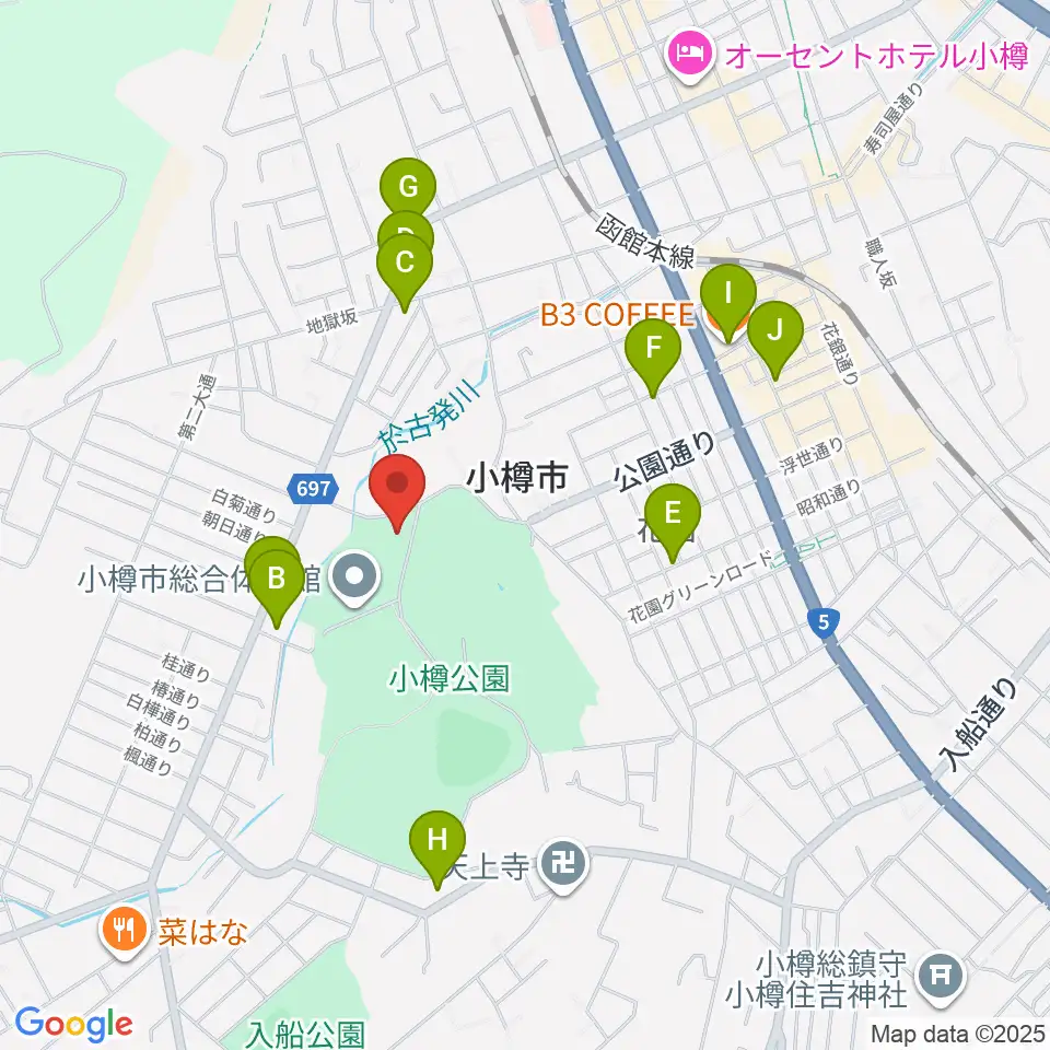 小樽市公会堂周辺のカフェ一覧地図