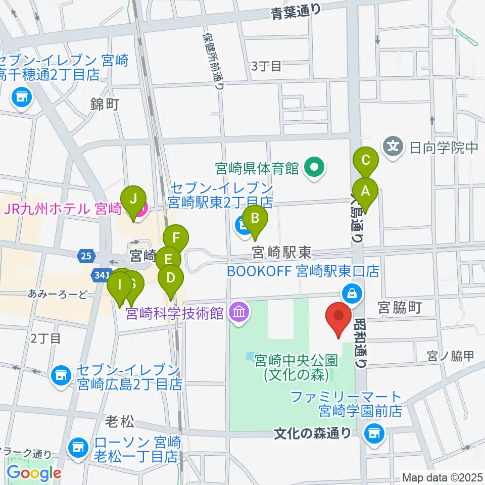 宮崎市立総合体育館周辺のカフェ一覧地図