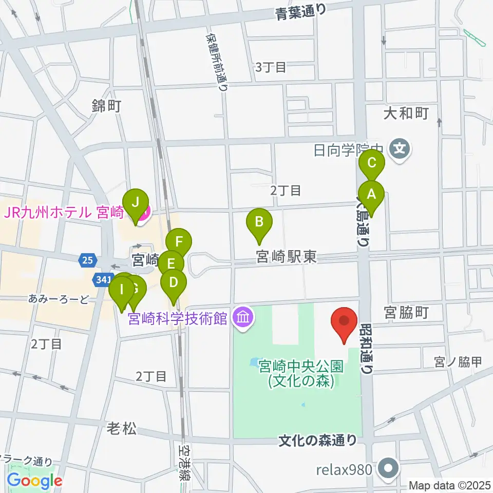 宮崎市立総合体育館周辺のカフェ一覧地図