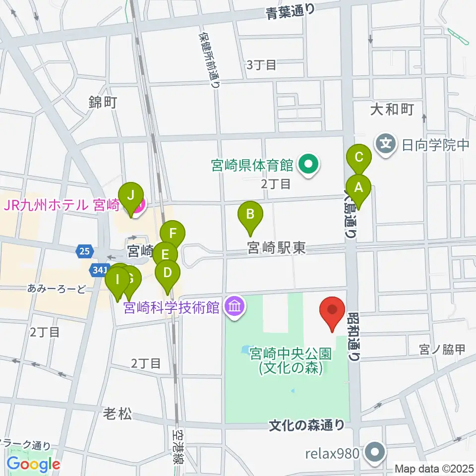 宮崎市立総合体育館周辺のカフェ一覧地図