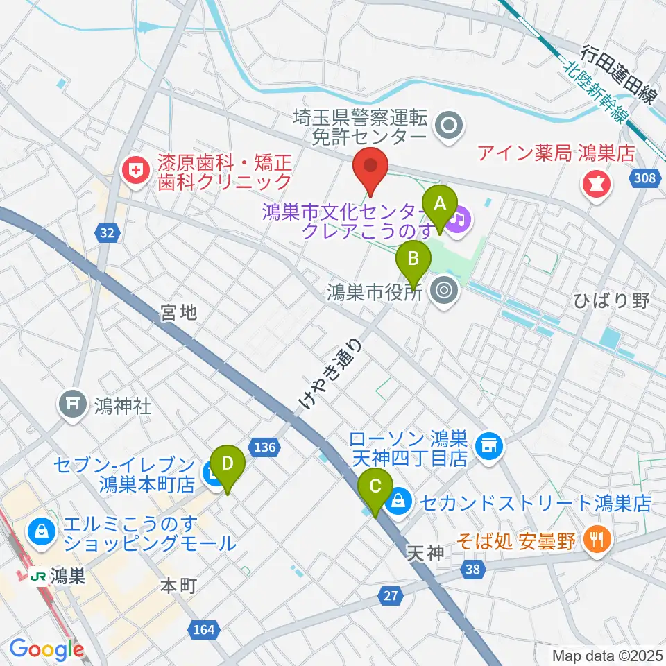 鴻巣市立陸上競技場周辺のカフェ一覧地図