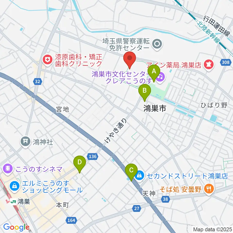 鴻巣市立陸上競技場周辺のカフェ一覧地図