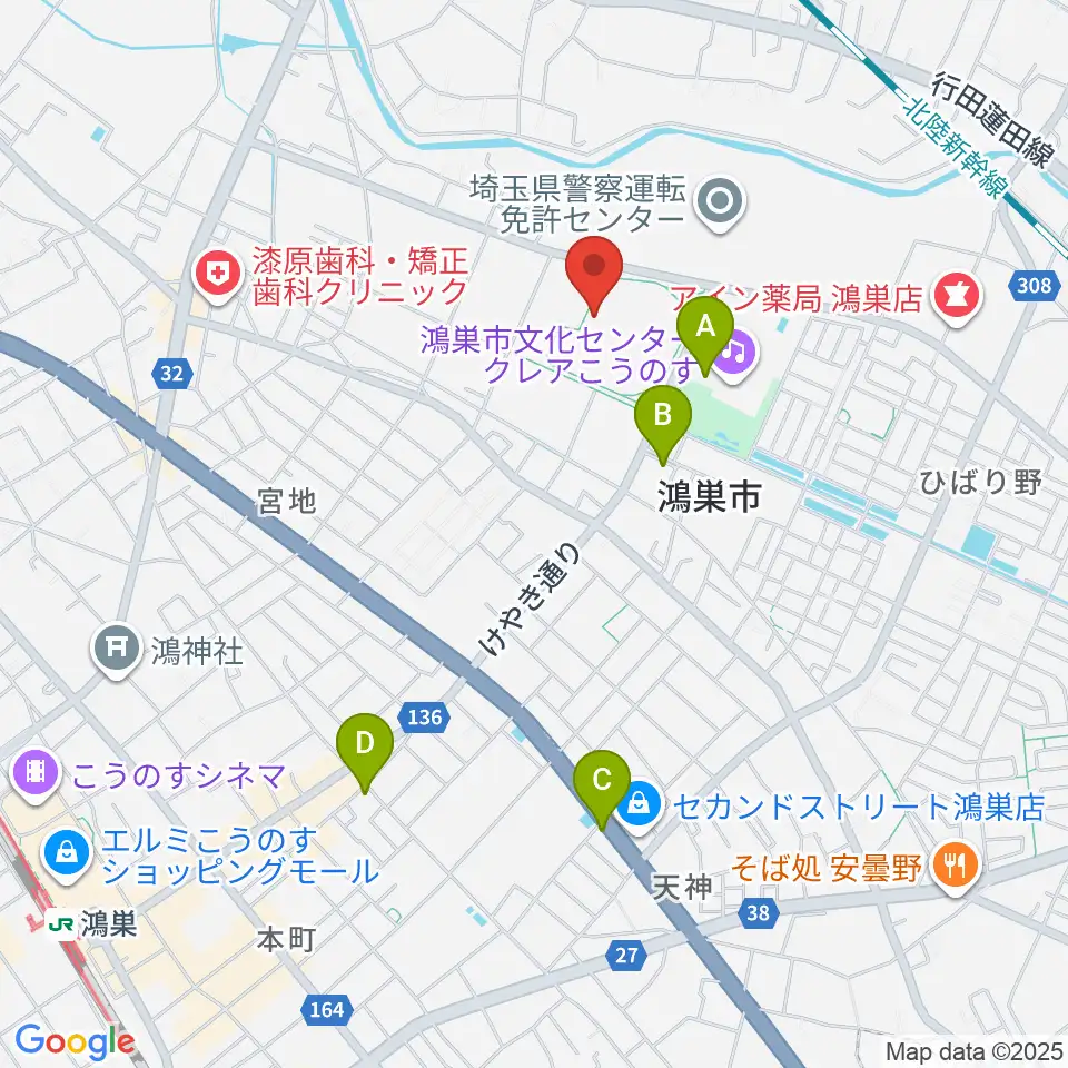 鴻巣市立陸上競技場周辺のカフェ一覧地図