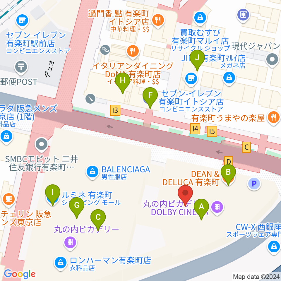 有楽町I'M A SHOW周辺のカフェ一覧地図