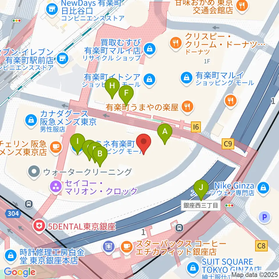 有楽町I'M A SHOW周辺のカフェ一覧地図