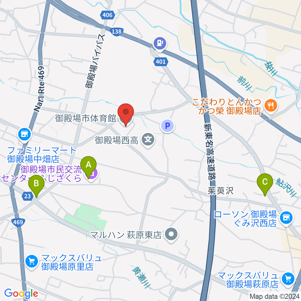 御殿場市体育館周辺のカフェ一覧地図