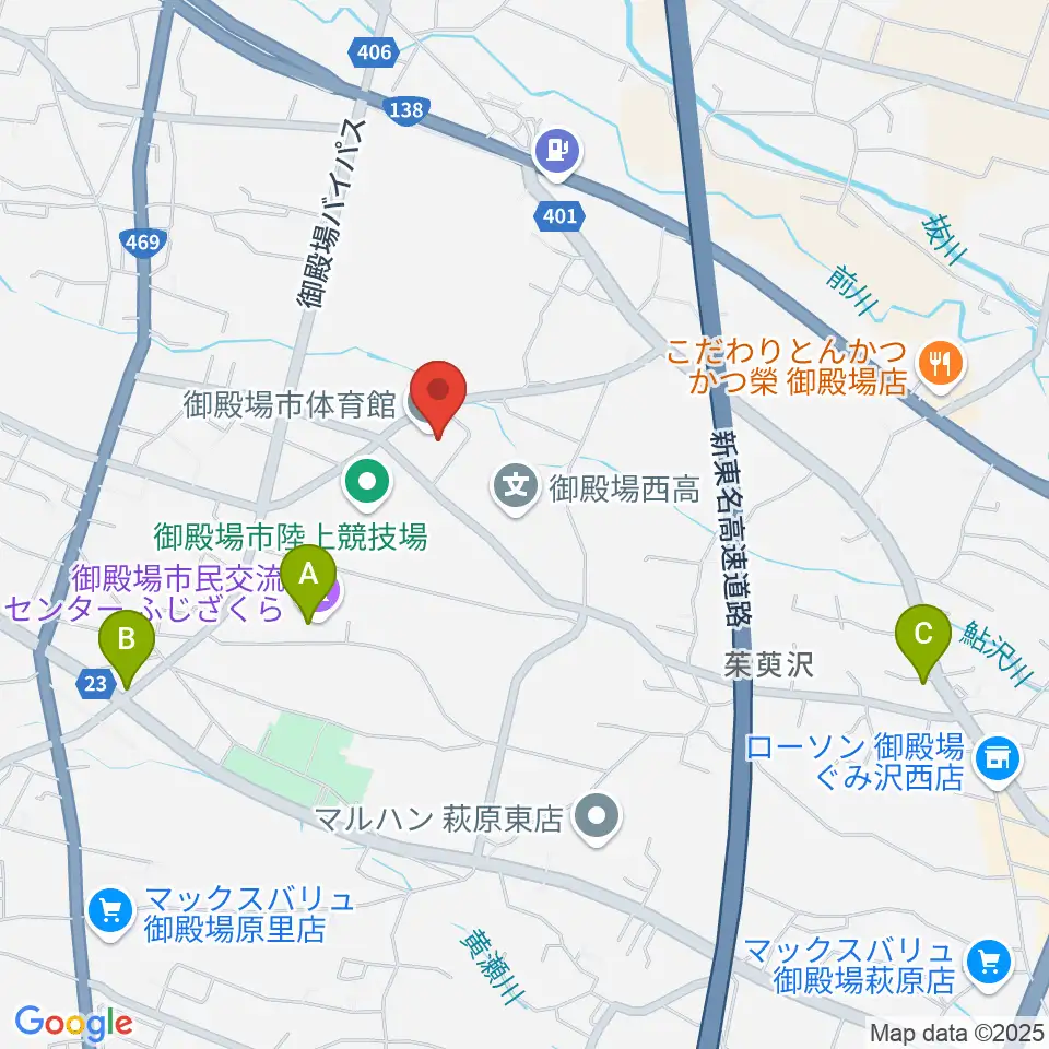 御殿場市体育館周辺のカフェ一覧地図