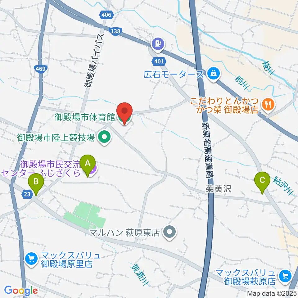 御殿場市体育館周辺のカフェ一覧地図