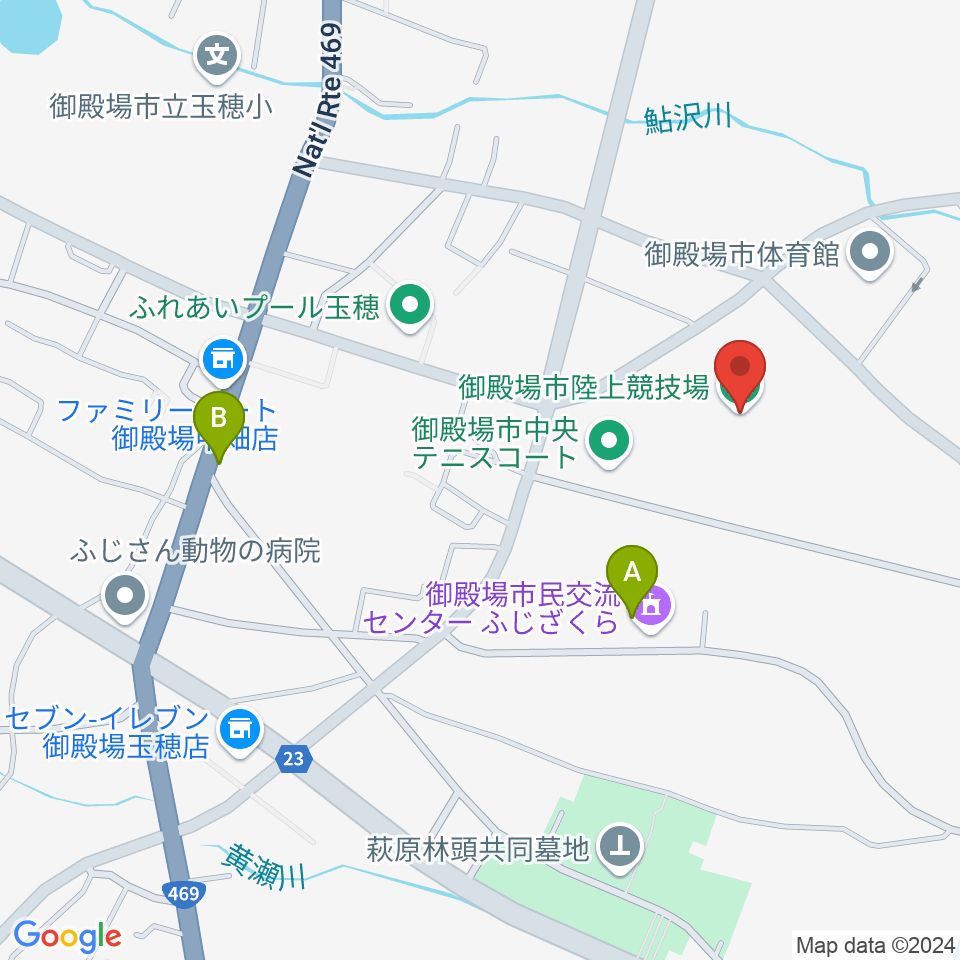 御殿場市陸上競技場周辺のカフェ一覧地図