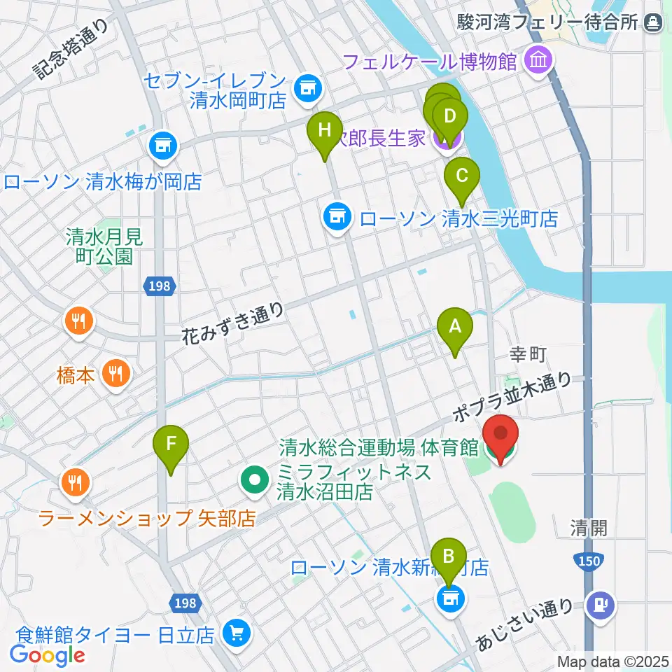 清水総合運動場体育館周辺のカフェ一覧地図