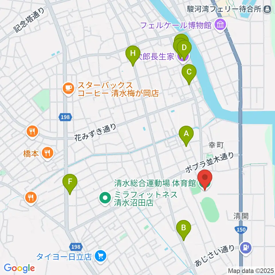 清水総合運動場体育館周辺のカフェ一覧地図