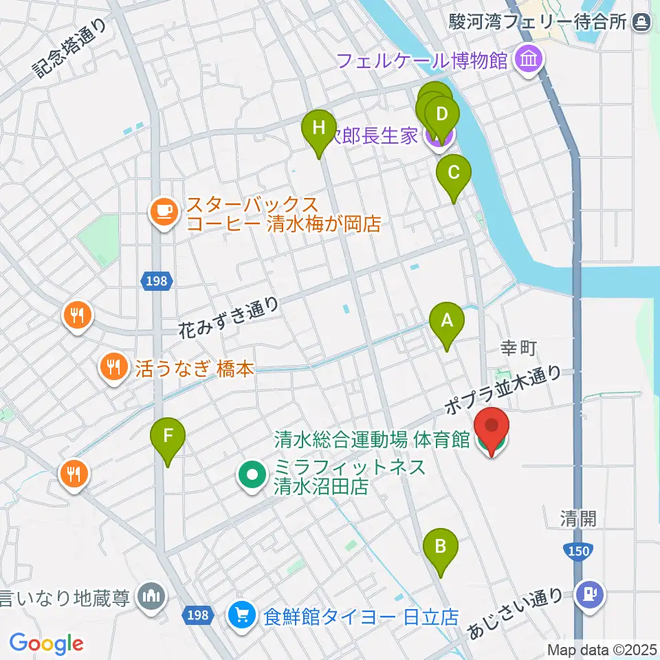 清水総合運動場体育館周辺のカフェ一覧地図