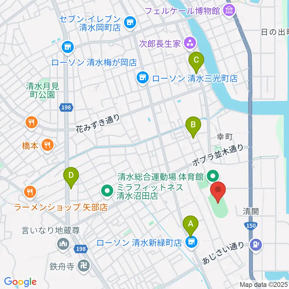 清水総合運動場陸上競技場周辺のカフェ一覧地図
