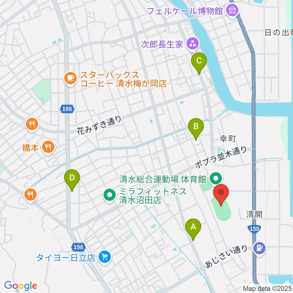 清水総合運動場陸上競技場周辺のカフェ一覧地図