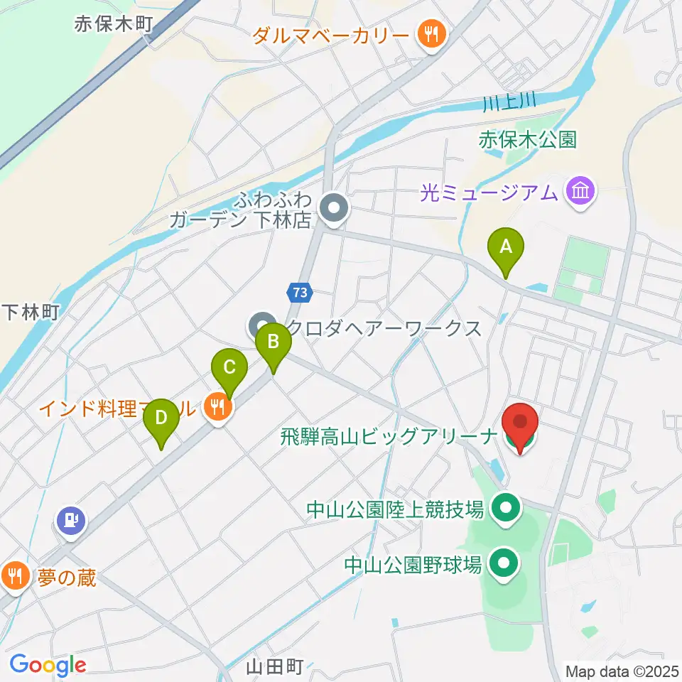 飛騨高山ビッグアリーナ周辺のカフェ一覧地図