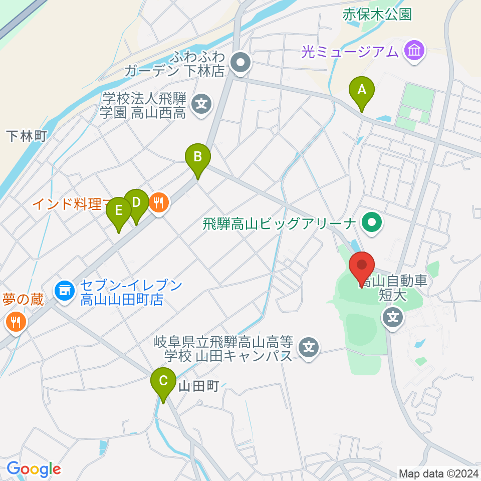 中山公園陸上競技場周辺のカフェ一覧地図