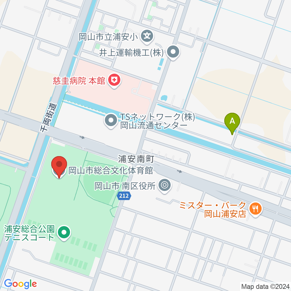 岡山市総合文化体育館周辺のカフェ一覧地図