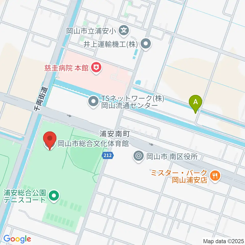 岡山市総合文化体育館周辺のカフェ一覧地図