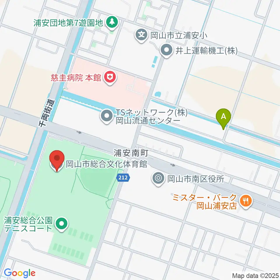 岡山市総合文化体育館周辺のカフェ一覧地図