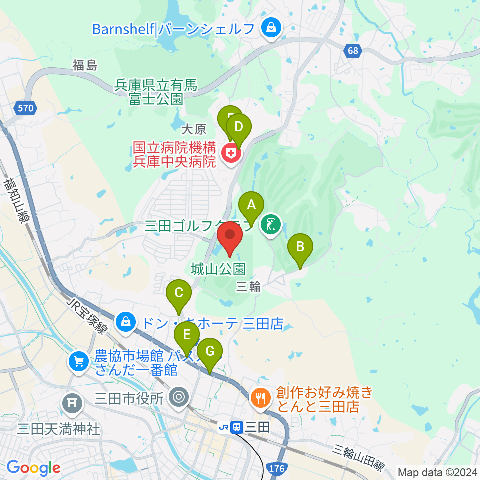 神姫バス城山体育館周辺のカフェ一覧地図